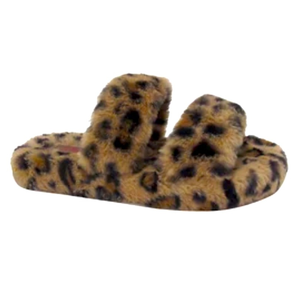 NWT. Jellypop Tan Multi Leopard Faux Fur Slippers with bag. 🤍